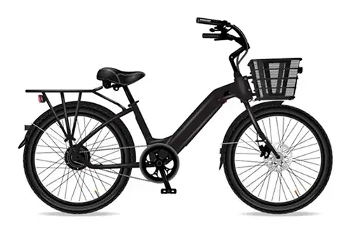Black Model E electric bike - front basket fenders rear rack