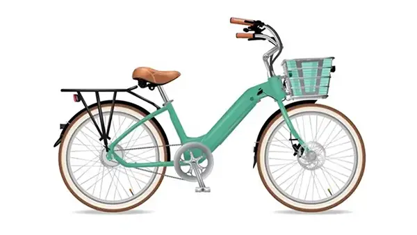 Green Model E electric bike - white sidewalls